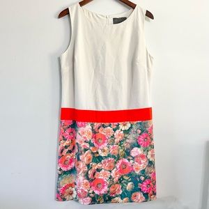 Sunday in Brooklyn Anthropologie Two Tone Block Print Dress Drop Waist Floral L